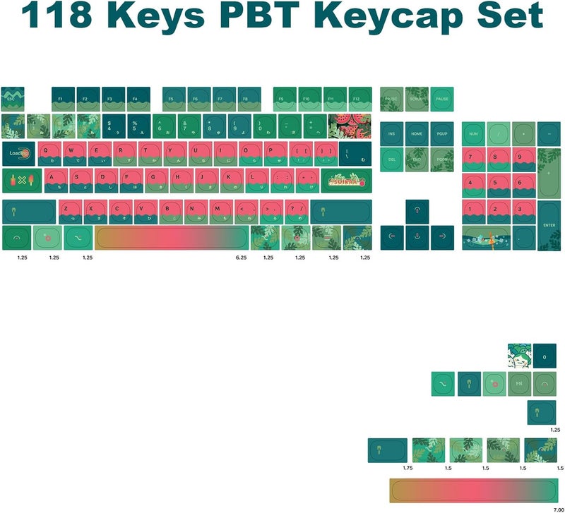 TIMSEKER Watermelon Theme Red and Green Japanese PBT Keycap, Dye Sub Custom MA Profile Keycaps for ANSI Layout Mechanical Gaming Keyboard, 118 Keys - Image 2